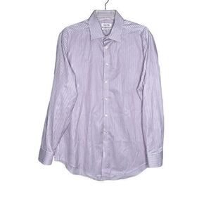 Calvin Klein Mens Pink Purple Pinstripe Long Sleeve Slim Fit Dress Shirt Size 34